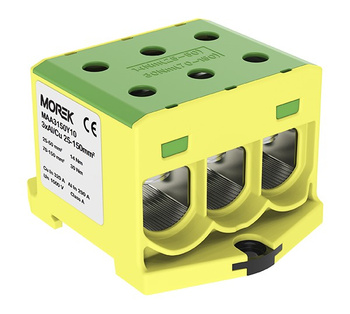 Złączka szynowa 25-150mm2 żół-ziel 6 otwor AL/CU TH35 1P Morek MAA3150Y10