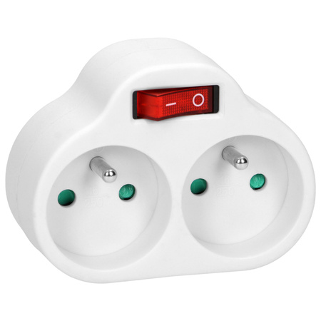 Rozgałęźnik 2x2P+Z z włącznikiem. biały OR-AE-13187