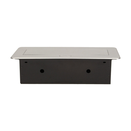 Gniazdo meblowe wpuszczane w blat z płaskim frezowanym rantem. 3x2P+Z. srebrne OR-AE-1336/G