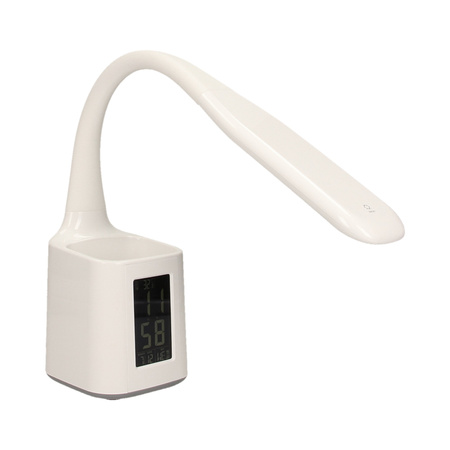 KORAL LED 6W. lampka biurkowa z pojemnikiem na długopisy i budzikiem. 200lm. 4000K. biała OR-LB-1534