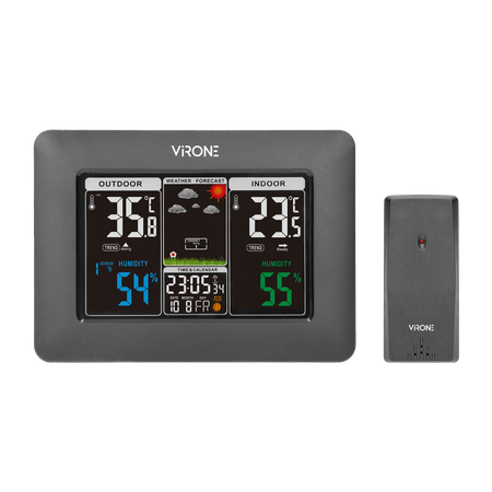 Bezprzewodowa stacja pogodowa z pomiarem temperatury i wilgotności zewnętrznej i wewnętrznej czarna WS-1/B