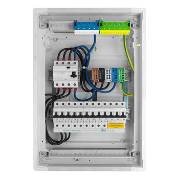 Rozdzielnica modułowa podtynkowa 2x12 zabezpieczona 10xMCB 1xRCCB VDE okablowana skrzynka elektryczna Hager 505,50x348x98mm zaciski rozgałęźne L1, L2, L3, N, PE Doktorvolt DV-6227-PT
