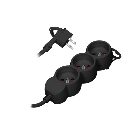 Przedłużacz 3-krotny 2P+Z. 3m H05VV-F 3x1.0mm2. Imax 10A. płaska wtyczka. czarny OR-AE-13145/B/3M