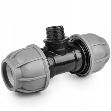 Trójnik PE do rur węża skręcany 25mm gwint zewnętrzny 1" PN10 BRADAS DSRA10T25M1