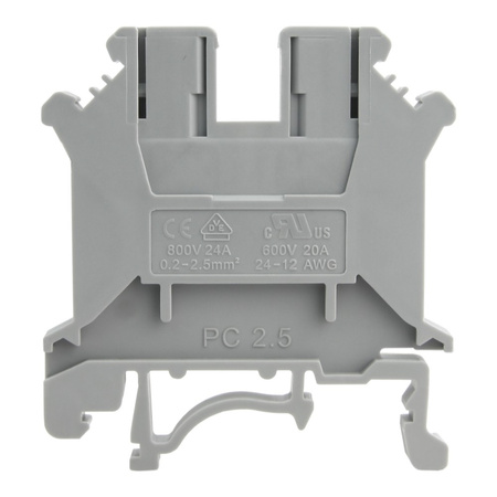 Złączka szynowa przelotowa szara śrubowa 2,5mm2 1P VDE UL PC2.5-01P-11-00A(H)