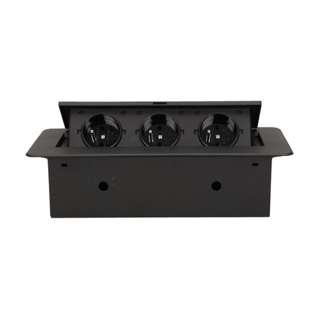 Gniazdo meblowe wpuszczane w blat z płaskim frezowanym rantem. 3x2P+Z. czarne OR-AE-1336/B