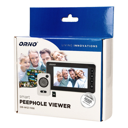 Elektroniczny wizjer do drzwi 4.7" z funkcją nagrywania na kartę Micro SD. czujnikiem ruchu i menu w 9 językach. bateryjny OR-WIZ-1106