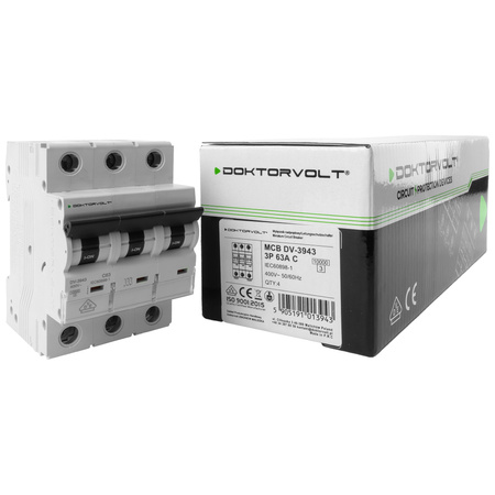Wyłącznik nadprądowy MCB 10kA 3P 63A C63A VDE Doktorvolt DV-3943
