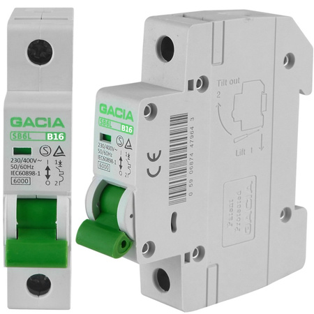 Wyłącznik nadprądowy bezpiecznik GACIA Typ S eska SB6L B 1P 16A