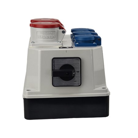 Rozdzielnica budowlana z rozłącznikiem izolacyjnym 32A BAU 2x16A 3x230V Schuko Mennekes Doktorvolt® DV-9771-D