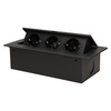 Gniazdo meblowe wpuszczane w blat z płaskim frezowanym rantem. 3x2P+Z. czarne. wersja schuko OR-AE-1336/B(GS)
