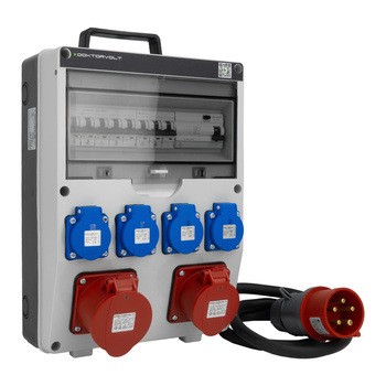 Rozdzielnica budowlana 16A 32A CEE 4x230V z wtyczką i kablem TGD-S/FI z zabezpieczeniami VDE Doktorvolt DV-6043-D