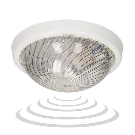 7070T-ALFA/MS/PL. oprawa oświetleniowa z mikrofalowym czujnikiem ruchu. 75W. E27. IP44. IK10. poliwęglan przeźroczysty A2210-P-HF