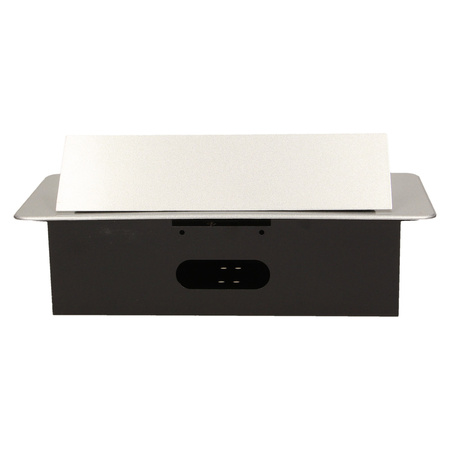 Gniazdo meblowe wpuszczane w blat z płaskim frezowanym rantem. 3x2P+Z. srebrne. wersja schuko OR-AE-1336/G(GS)