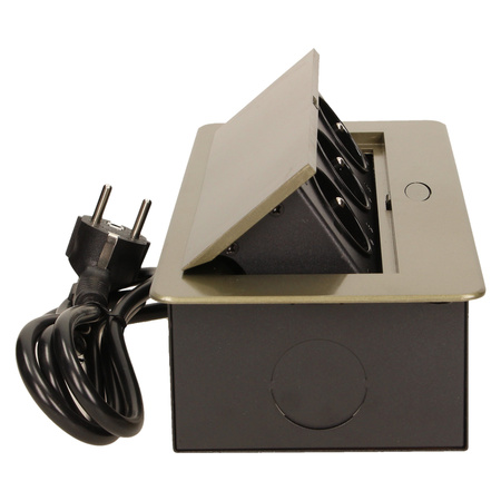 Gniazdo meblowe wpuszczane w blat z płaskim frezowanym rantem i przewodem 1.5m. 3x2P+Z. mosiądz OR-AE-1337/BR