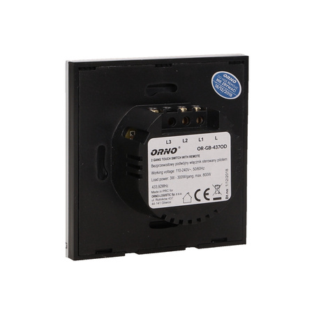 Bezprzewodowy podwójny. dotykowy wyłącznik światła. sterowany pilotem OR-GB-437