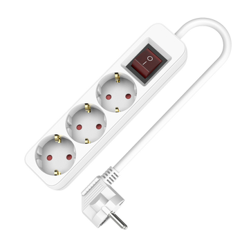 Przedłużacz z 3 gniazdami 3x2p+Z Schuko z wyłącznikiem 5m 230V 16A biały W-102089