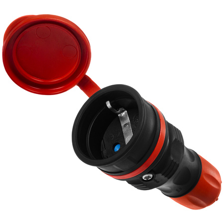 Gniazdo przenośne rozbieralne 230V Schuko IP44 z klapką czarno-czerwone W-01148