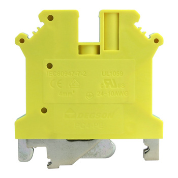Złączka szynowa przelotowa żółto-zielona PE śrubowa 4mm2 1P VDE UL PC4-PE-01P-1Y-00A(H)