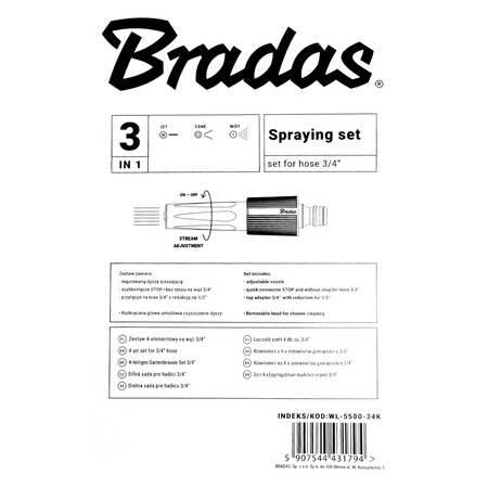 Zestaw 4-elementowy na wąż 3/4" - blister WHITE LINE BRADAS WL-5500-34K