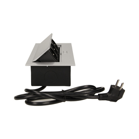 Gniazdo meblowe wpuszczane w blat z płaskim rantem 3x2P+Z. przewód 1.5m 3x1.5mm2. srebrne OR-AE-1372/G