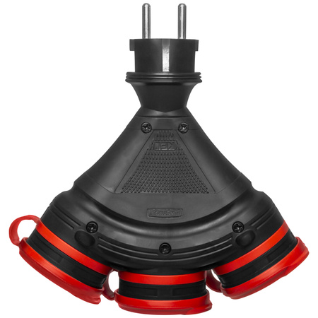 Rozgałęźnik przenośny czarno-czerwony R-X3/44S IP44 3×2P+Z 16A 250V Schuko W-01160