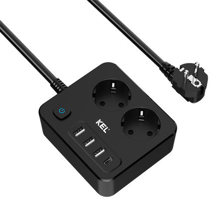 Listwa przepięciowa 2x gniazdo Schuko 3x USB-A 1x USB-C z wyłącznikiem W-00356