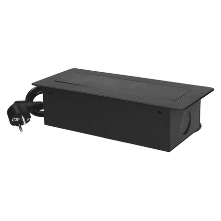 Gniazdo meblowe wpuszczane w blat z płaskim frezowanym rantem i przewodem 1.5m. 3x2P+Z. czarne. wersja schuko OR-AE-1337/B(GS)