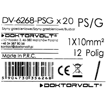 Szyna łączeniowa grzebieniowa PS/G 1-fazowa 12-modułowa 10mm2 63A DV-6268-PSG