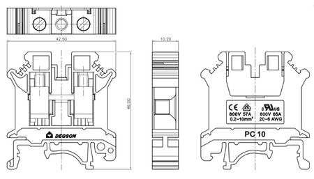 Złączka szynowa przelotowa czarna śrubowa 10mm2 1P VDE UL PC10-01P-13-00A(H)
