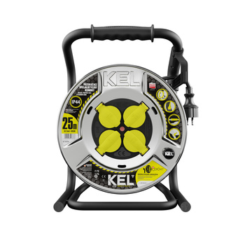 Przedłużacz bębnowy 25m 3x2,5mm HEAVY LINE 4x230V czarny z metalowym bębnem W-99445