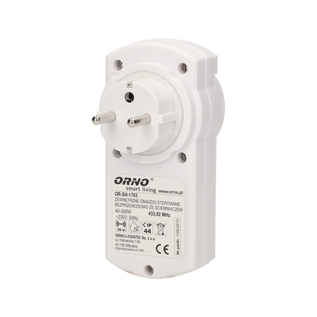 Gniazdo sieciowe zewnętrzne z funkcją ściemniania. sterowane bezprzewodowo. IP44. ORNO Smart Living OR-SH-1703