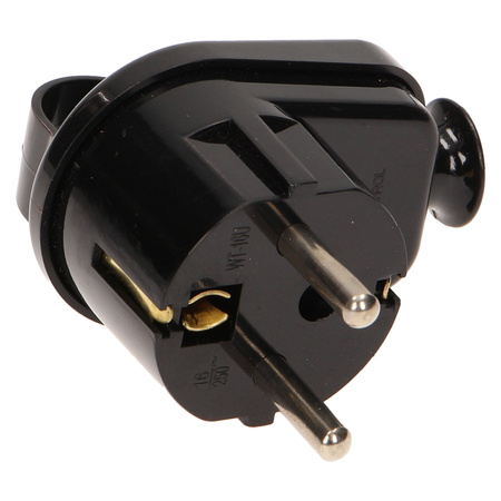 Wtyczka kątowa 2P+Z Schuko z uchwytem. czarna WT-16UZ/CZARNY