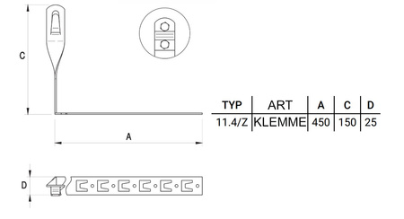 Uchwyt pod dachówkę 450mm z zaczepem skręcony STAL OCYNKOWANA GALWANICZNIE 11.4/Z OC