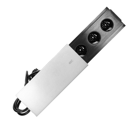 Gniazdo meblowe wpuszczane w blat 3x2P+Z z przesuwną pokrywką i przewodem 1.5m. 3x1.5mm2. czarno-srebrne OR-GM-9008/B-G