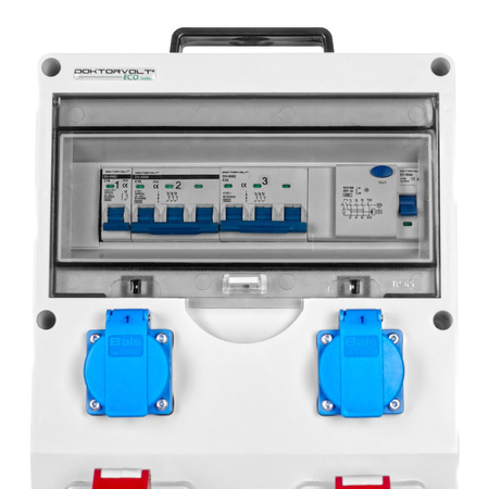 Rozdzielnica budowlana z kablem ECO-S/FI 32A 16A 2x230V Schuko Doktorvolt DV-9757-D
