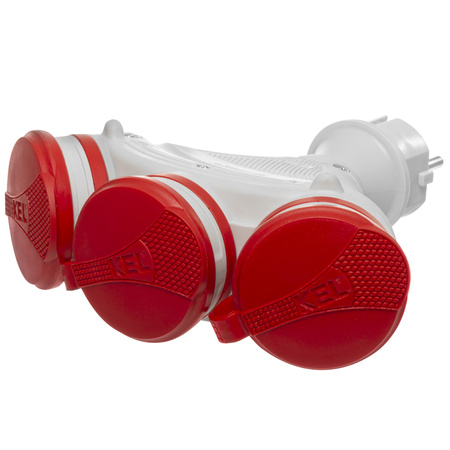 Rozgałęźnik przenośny szaro-czerwony R-X3/44S IP44 3×2P+Z 16A 250V Schuko W-01159