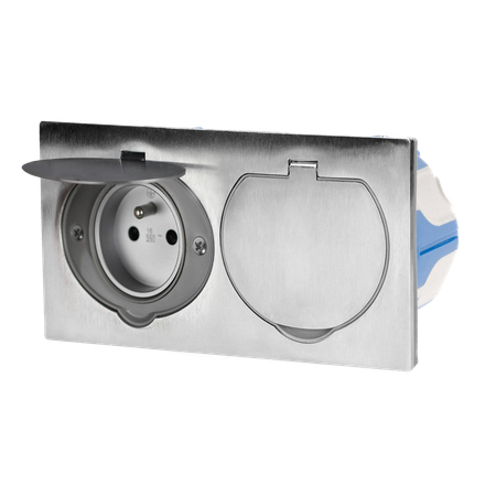 Hermetyczne gniazdo elektryczne podwójne IP55 stal nierdzewna z wiatroszczelną puszką montażową OR-AE-1398MB