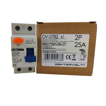 Wyłącznik różnicowoprądowy Typ A 300mA 25A 2P RCD DV-0782