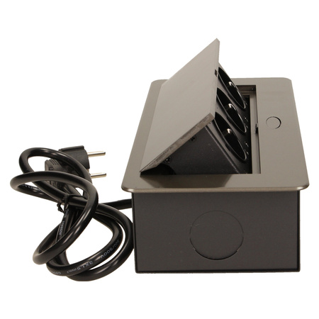 Gniazdo meblowe wpuszczane w blat z płaskim frezowanym rantem i przewodem 1.5m. 3x2P+Z. grafit OR-AE-1337/GR