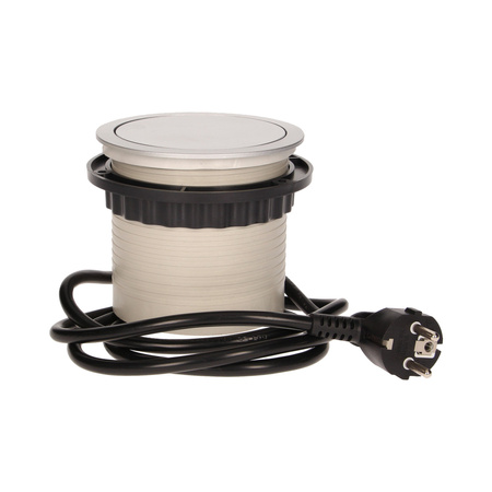 Gniazdo meblowe Ø10cm wysuwane z blatu z ładowarką USB i przewodem 1.5m. 3x2P+Z. 2xUSB OR-AE-1342