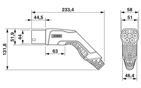 Przenośny kabel do ładowania samochodu elektrycznego AC Phoenix Typ 2 20A/480V, 5m EV-T2G3PC-3AC20A-5,0M2,5ESBK01