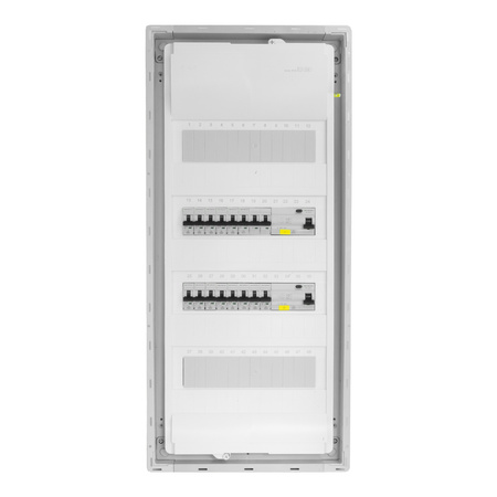 Rozdzielnica modułowa podtynkowa 4x12 zabezpieczona 14xMCB 2xRCCB VDE okablowana skrzynka elektryczna Hager 755,50 x348x98mm zaciski rozgałęźne L1, L2, L3, N, PE Doktorvolt DV-6265-PT