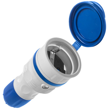 Gniazdo przenośne rozbieralne 230V Schuko IP44 z klapką szaro-niebieskie W-01149