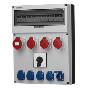 Rozdzielnica budowlana z łącznikiem 0-1 GR-S/FI 32A 3x16A 5x230V Doktorvolt® DV-0441-F