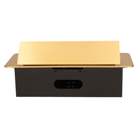 Gniazdo meblowe wpuszczane w blat z płaskim. frezowanym rantem. 3x2P+Z. złote OR-AE-1336/C