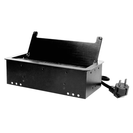 Gniazdo meblowe wpuszczane w blat z płaskim frezowanym rantem. szczotką przeciwkurzową. ładowarką USB i przewodem 1.5m.... OR-AE-13125/B(GS)