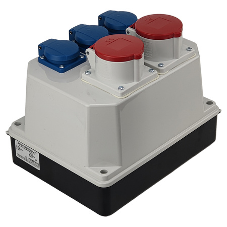 Rozdzielnica budowlana z rozłącznikiem izolacyjnym 32A BAU 2x16A 3x230V Schuko Mennekes Doktorvolt® DV-9771-D