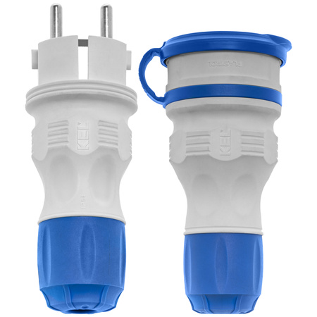 Zestaw przyłączeniowy z wtyczką WT-54 i gniazdem GN-44 250V Schuko szaro-niebieski W-98864