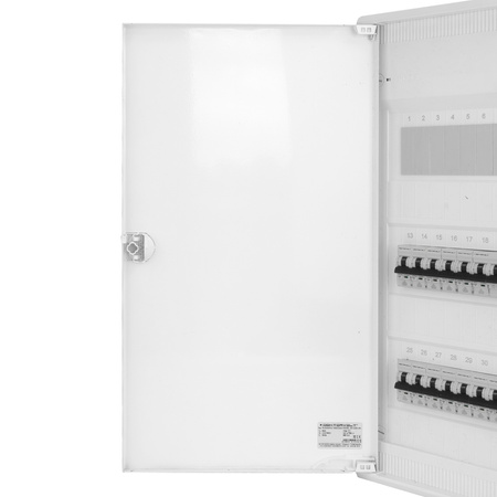 Rozdzielnica modułowa natynkowa 3x12 zabezpieczona 14xMCB 2xRCCB VDE ogranicznik okablowana skrzynka elektryczna Hager 515x305x96,5mm zaciski rozgałęźne L1, L2, L3, N, PE Doktorvolt DV-6333-NT